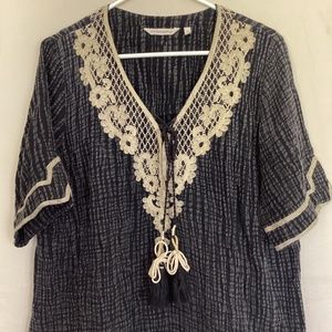 Soft Surroundings Cotton Embroidery Boho Tunic Top with Tassels | Size XL